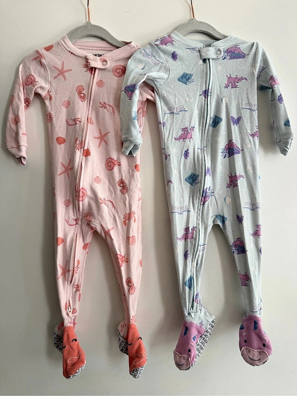 Carter's Zip-Up Cotton Sleep & Play Baby 12M Footed Pajama Set Pink & Blue